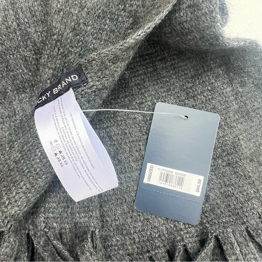 NWT Lucky Brand charcoal gray brushed fringe scarf